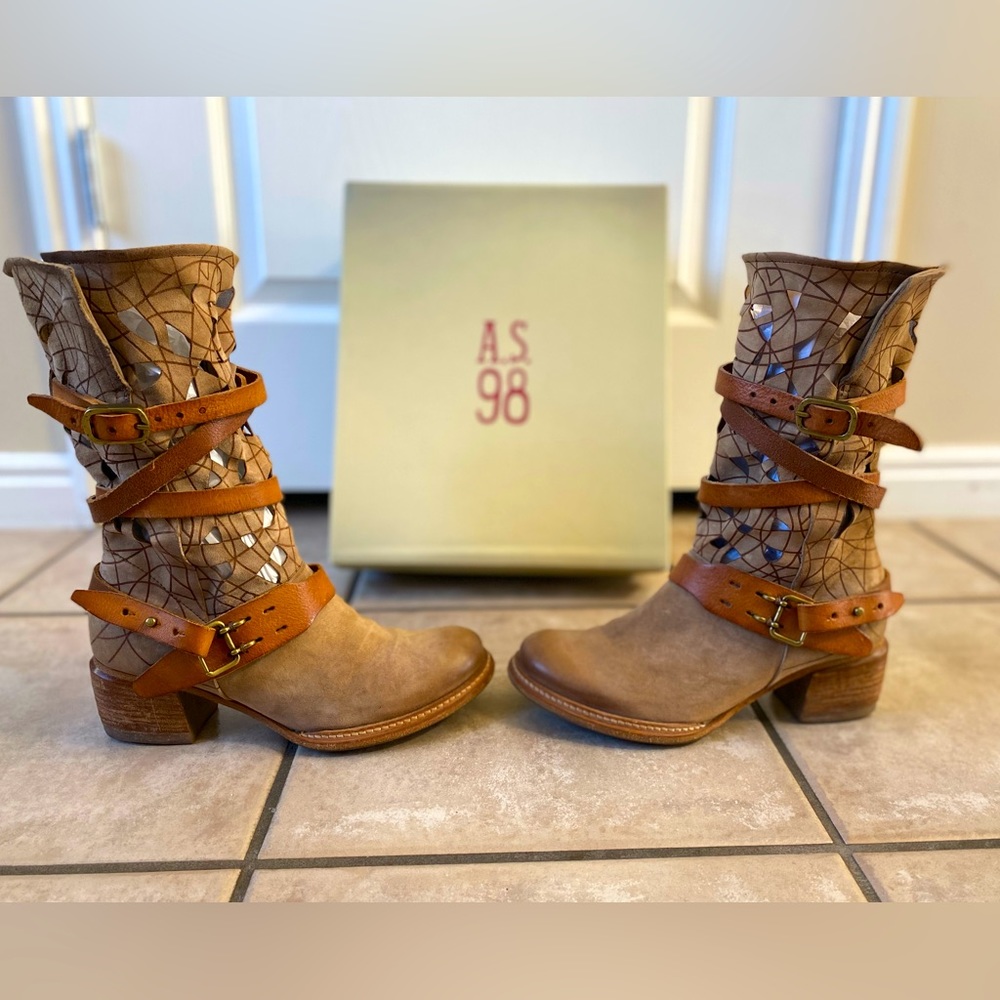 AS98 Midcalf Boots, Size 37, Tan with cutouts RARE!!!